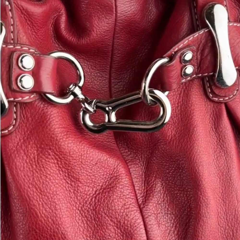 B MAKOWSKY SOFT RED PEBBLED GENUINE LEATHER HOBO SHOULDER BAG LEOPARD LINED